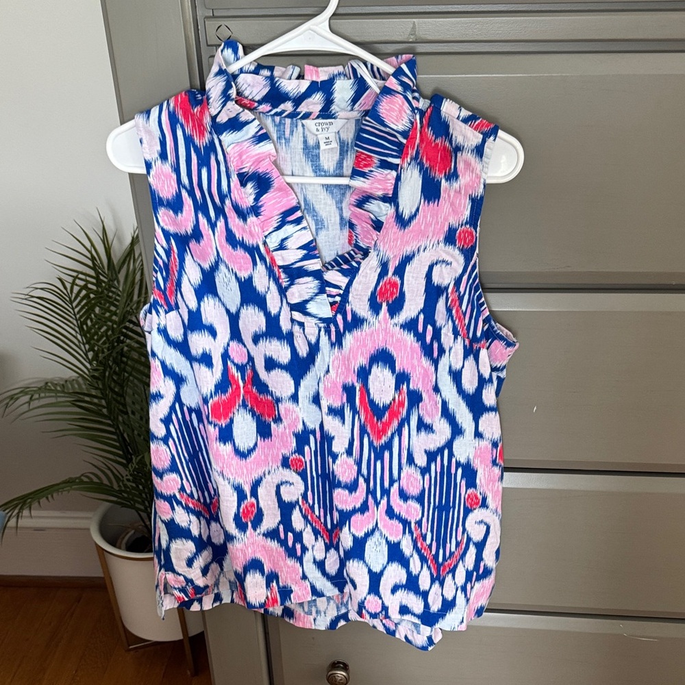 Crown & Ivy Blue and Pink Patterned Blouse - Picture 1 of 2